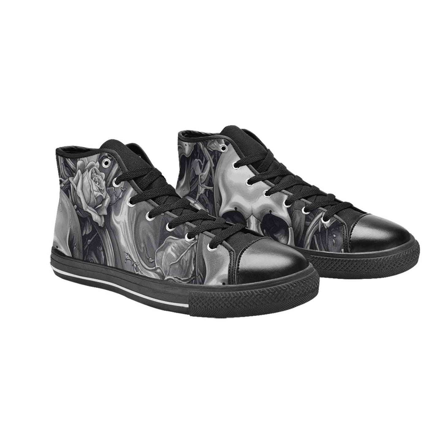 MEN'S Skulls Roses Chrome Airbrush High Top Canvas Neon Fantasy Custom Shoes