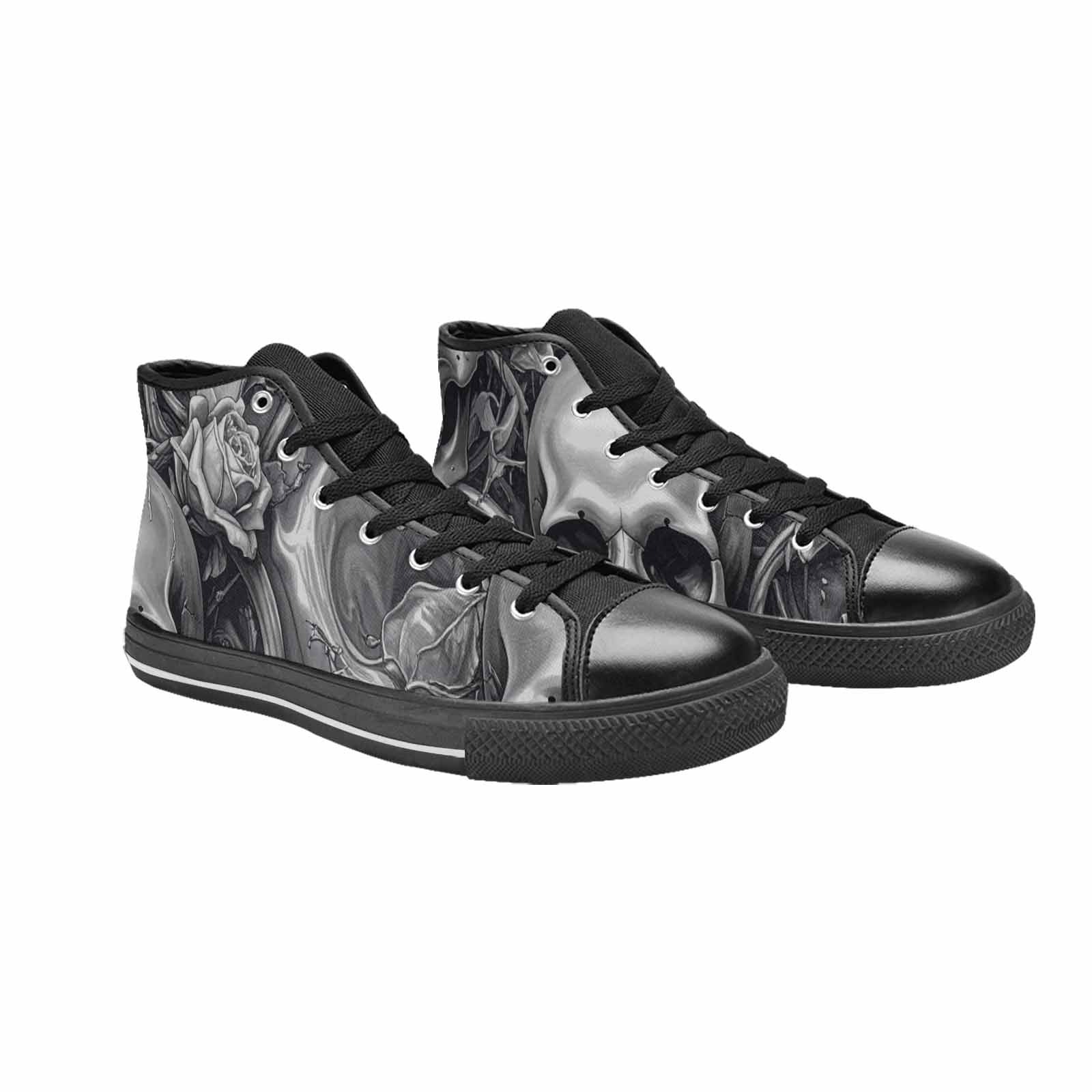 MEN'S Skulls Roses Chrome Airbrush High Top Canvas Neon Fantasy Custom Shoes