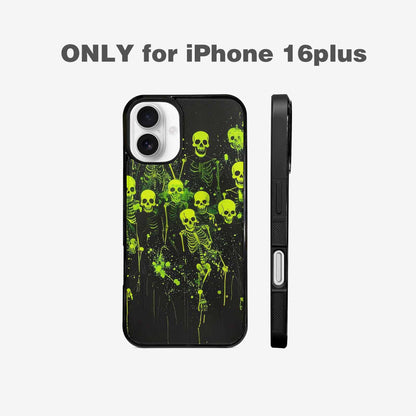 iPhone 16 Plus Case — Skeletons Neon Green Glow Skeletons Pattern, Custom Phone Case