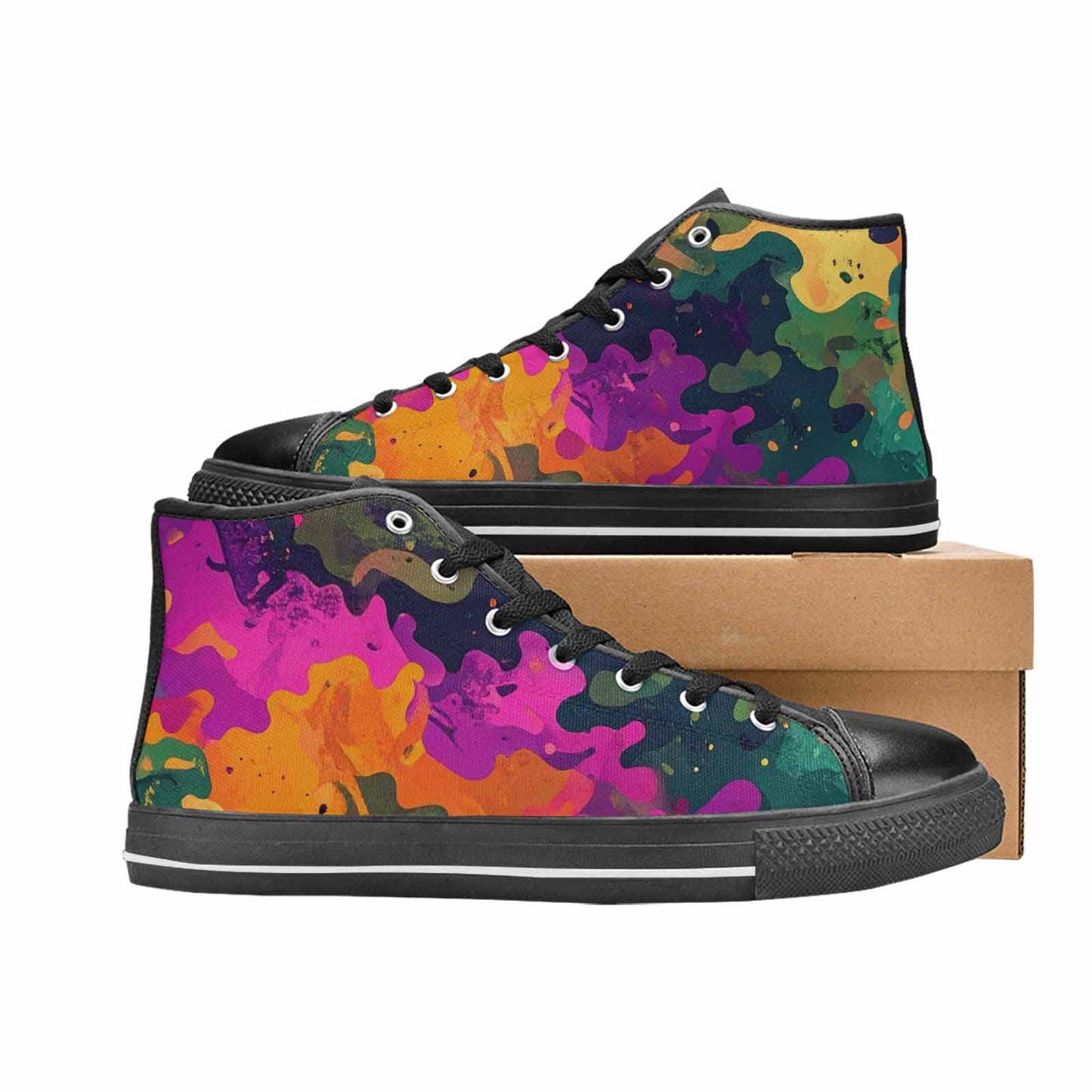 WOMEN'S Military Camouflage Blotch High Top Canvas Vivid Custom Sneakers