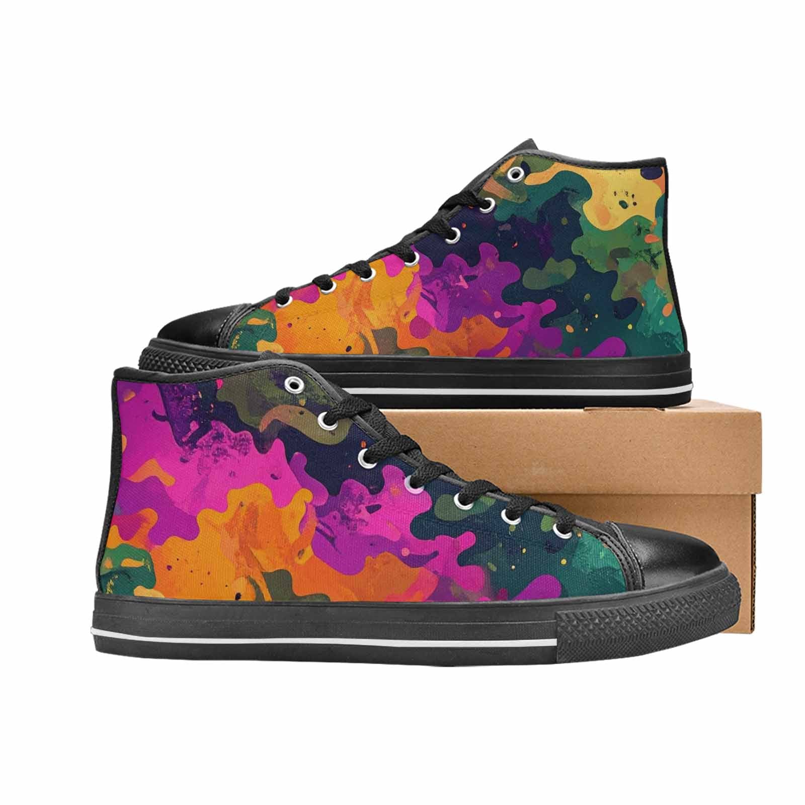 WOMEN'S Military Camouflage Blotch High Top Canvas Vivid Custom Sneakers