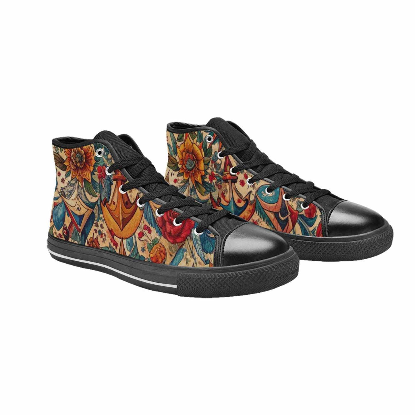 WOMEN'S Old School Tattoo High Top Canvas Wallpaper Art Shoes