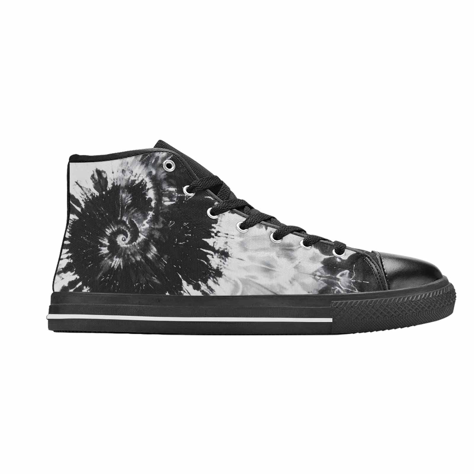WOMEN'S Tie Dye Acid Wash Black White High Top Canvas Wallpaper Art Custom Sneakers