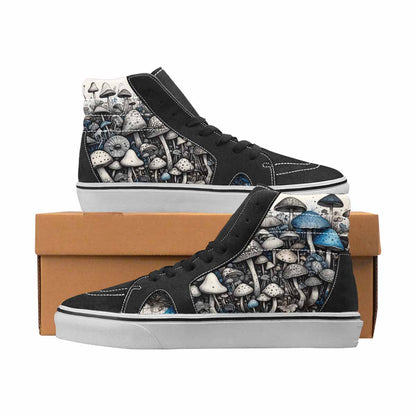 WOMEN'S Mushrooms Black & Blue Ink High Top Canvas Personalized Vivid Handmade Custom Shoes