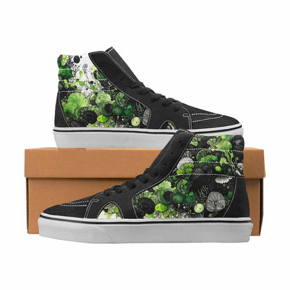 WOMEN'S Sea Creatures Black & Green Ink High Top Canvas Statement Vivid Custom Printed Shoes