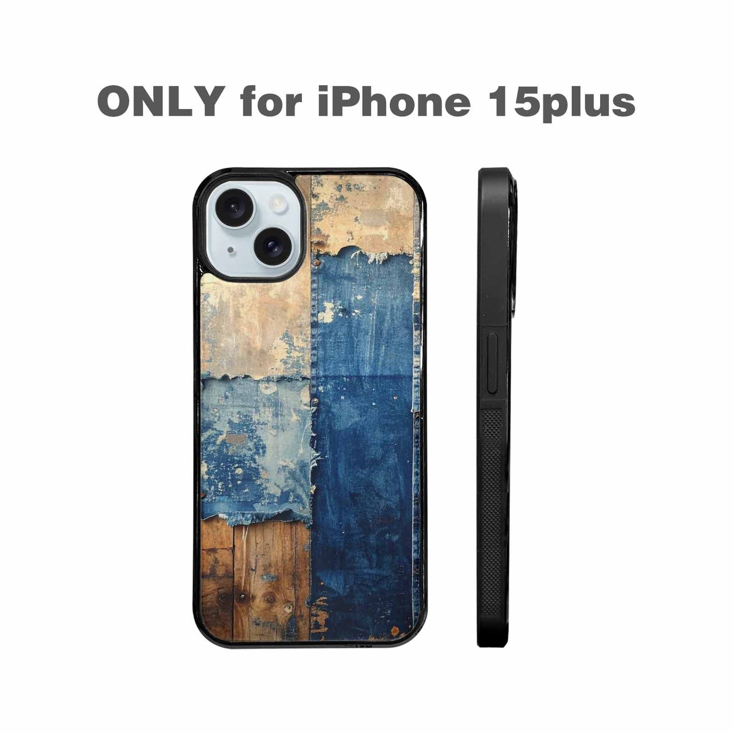 iPhone 15 Plus Case — Denim Distressed Textures Print Edge To, Custom Phone Case