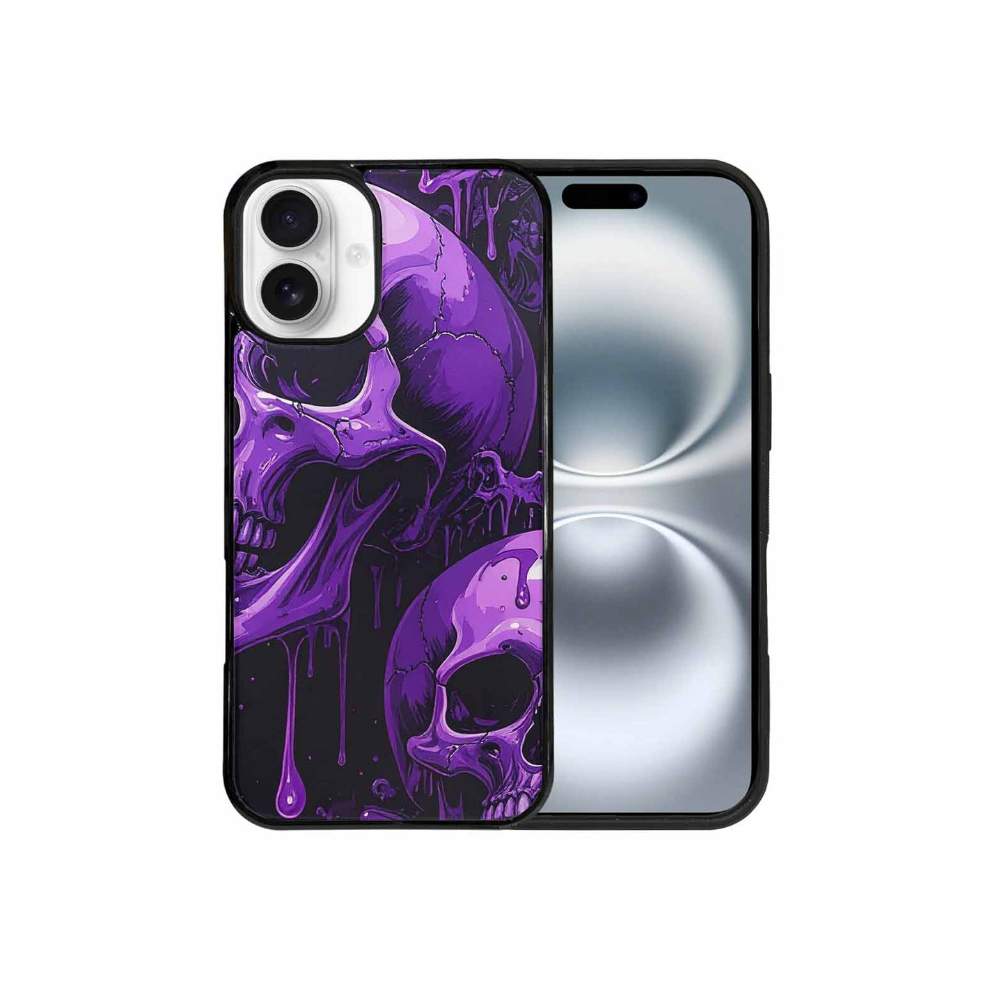 iPhone 16 Plus Case — Monochrome Purple Skeletons Neon Drip Melting, Custom Made Phone Cover