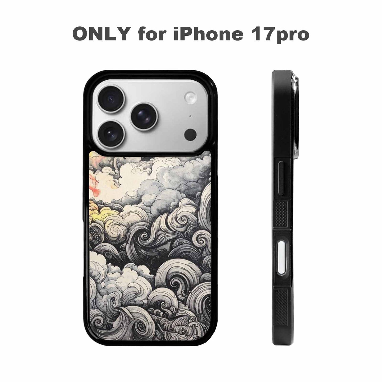 iPhone 17 Pro Case — Tie Dye Swirls Black White Tie, Custom Print Case Cover