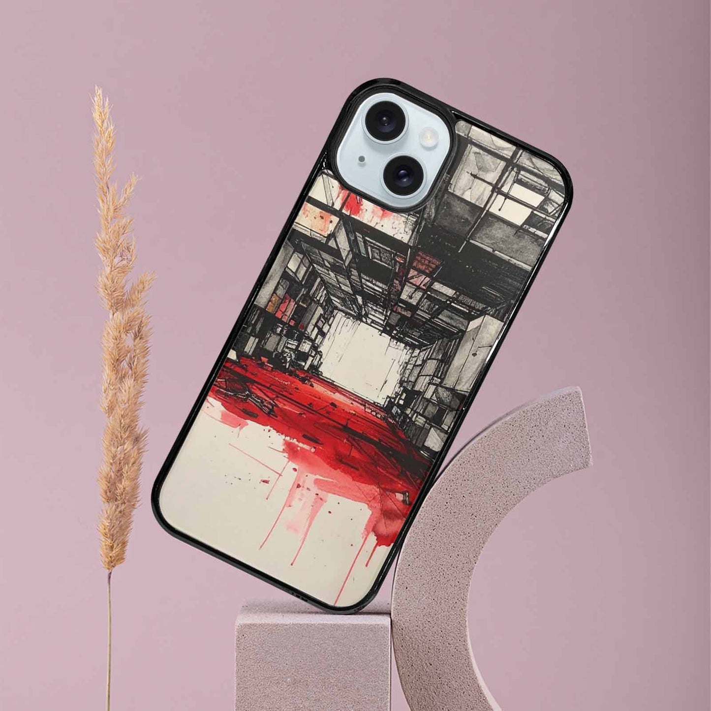 iPhone 15 Plus Case — Liminal Space Fragment Black Red Ink, Custom Print Case Cover