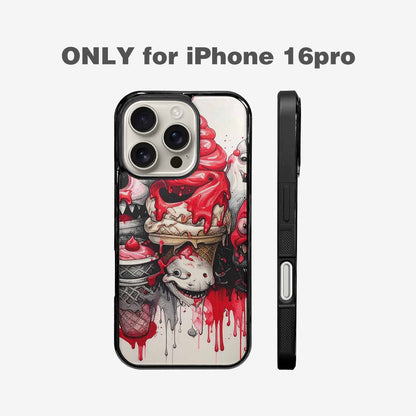 iPhone 16 Pro Case — Ice Cream Monsters Black Red Ink, Custom Phone Case