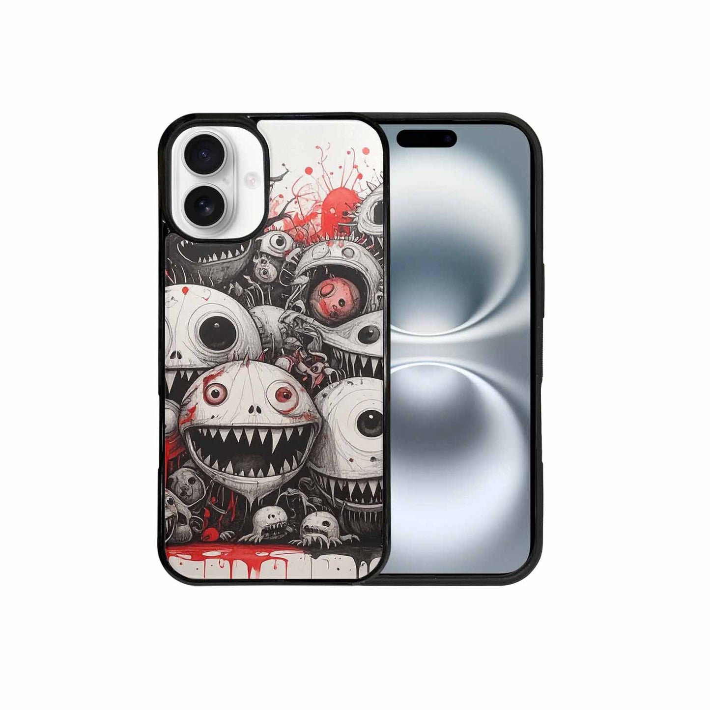 iPhone 16 Plus Case — Multi Eye Monster Black Red Ink, Customized Protective Case