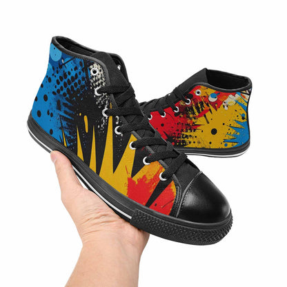 WOMEN'S Comic Book Halftone High Top Canvas Dark Academia Custom Sneakers