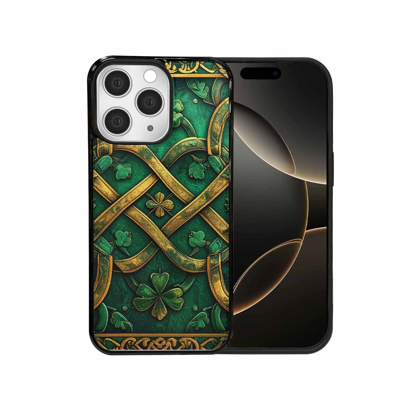 iPhone 15 Pro Max Case — Irish Celtic Knot Pattern Shamrocks Seamless, Custom Made Phone Cover