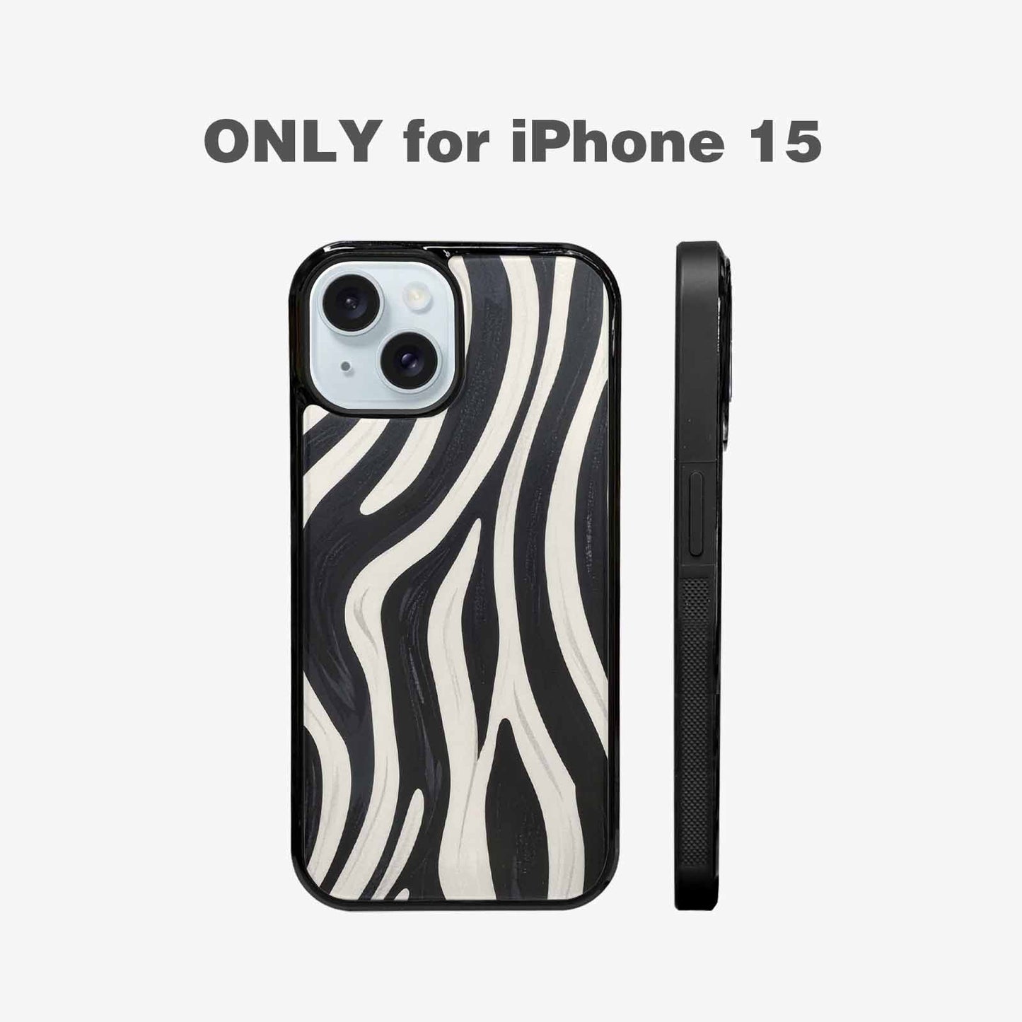iPhone 15 Case — Modern Zebra Stripe Print Crisp Black, Personalized Phone Case