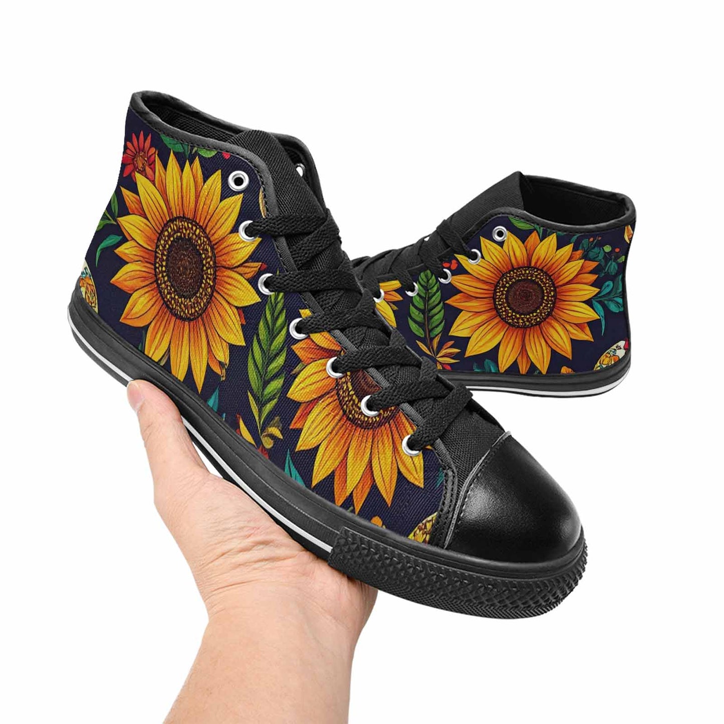 MEN'S Sunflowers And Skulls High Top Canvas Neon Fantasy Shoes