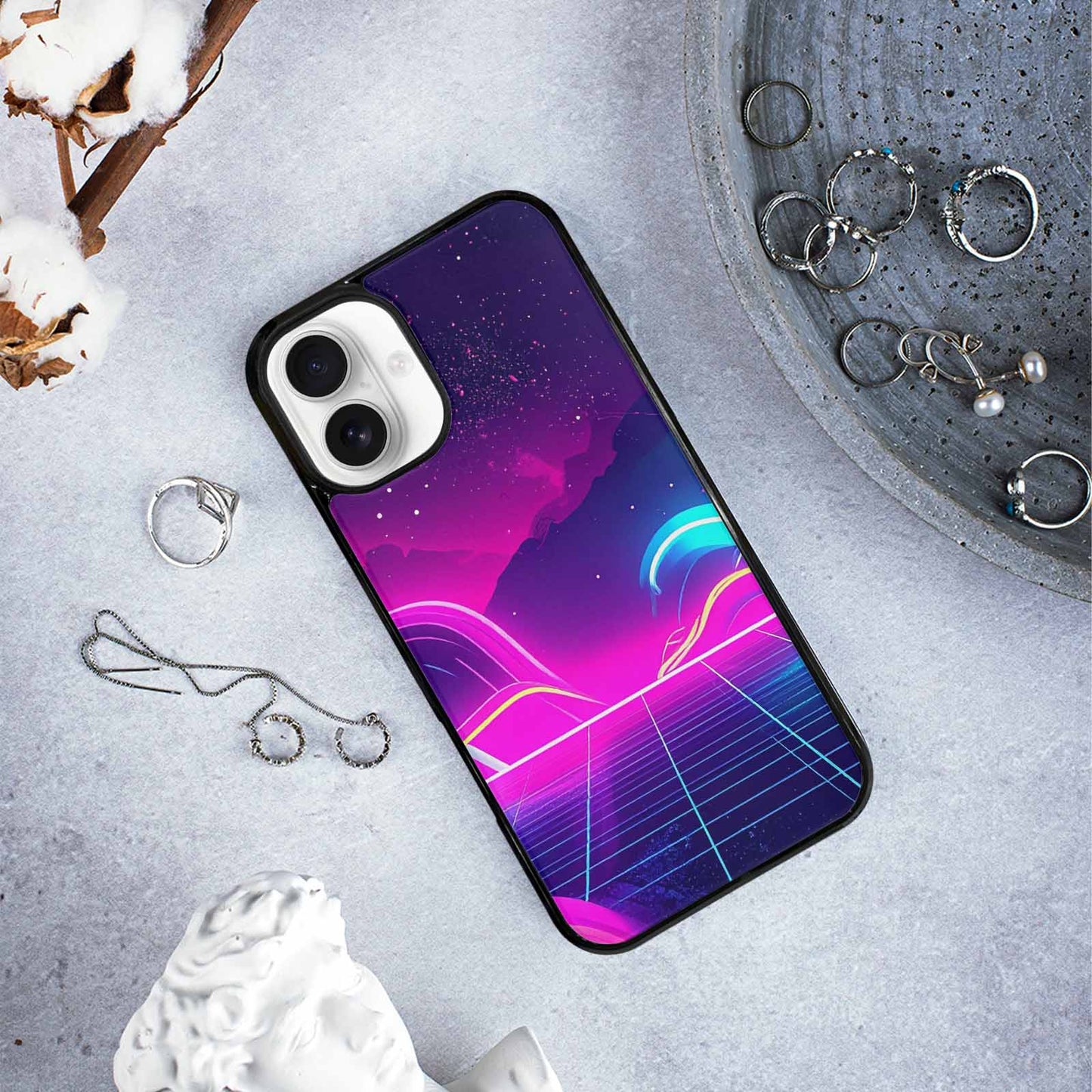 iPhone 16 Plus Case — 1980s Neon Cartoon Art Pattern, Customized Protective Case