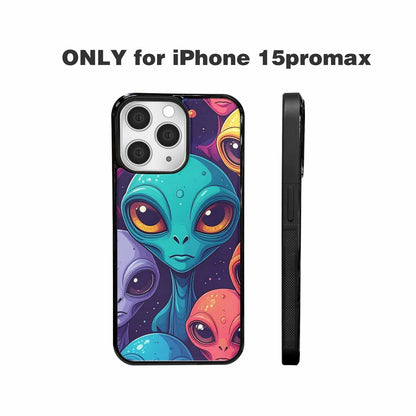 iPhone 15 Pro Max Case — Alien Ufo Cartoon Art Pattern Groovy, Custom Designed Case Cover
