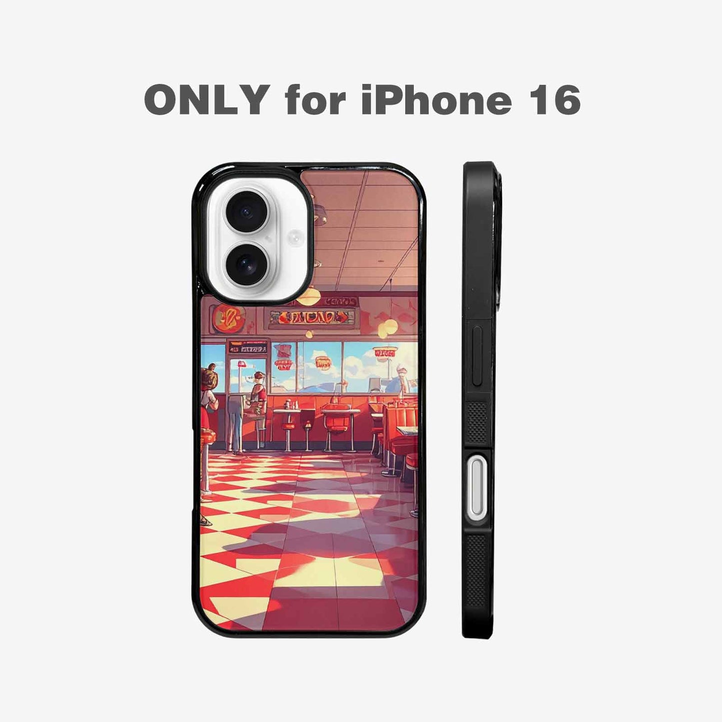 iPhone 16 Case — 1950s Diner Cartoon Art Pattern, Custom Print Case Cover