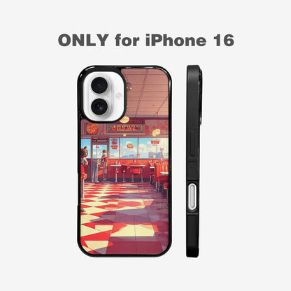 iPhone 16 Case — 1950s Diner Cartoon Art Pattern, Custom Print Case Cover