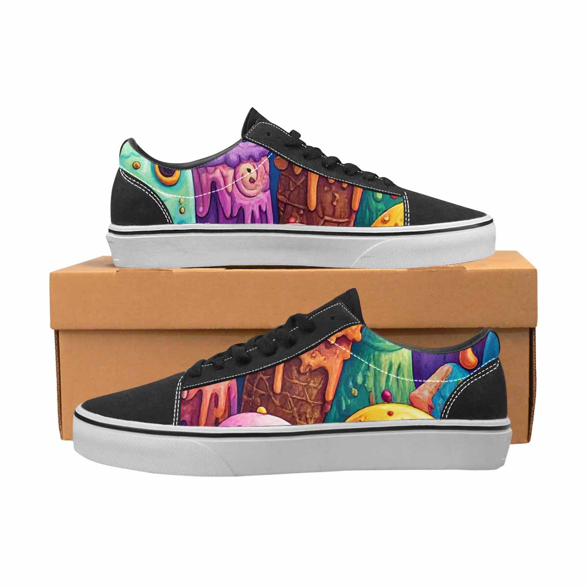 WOMEN'S Melting Ice Cream Monster Lace-Up Canvas Kaleidoscope Sneakers