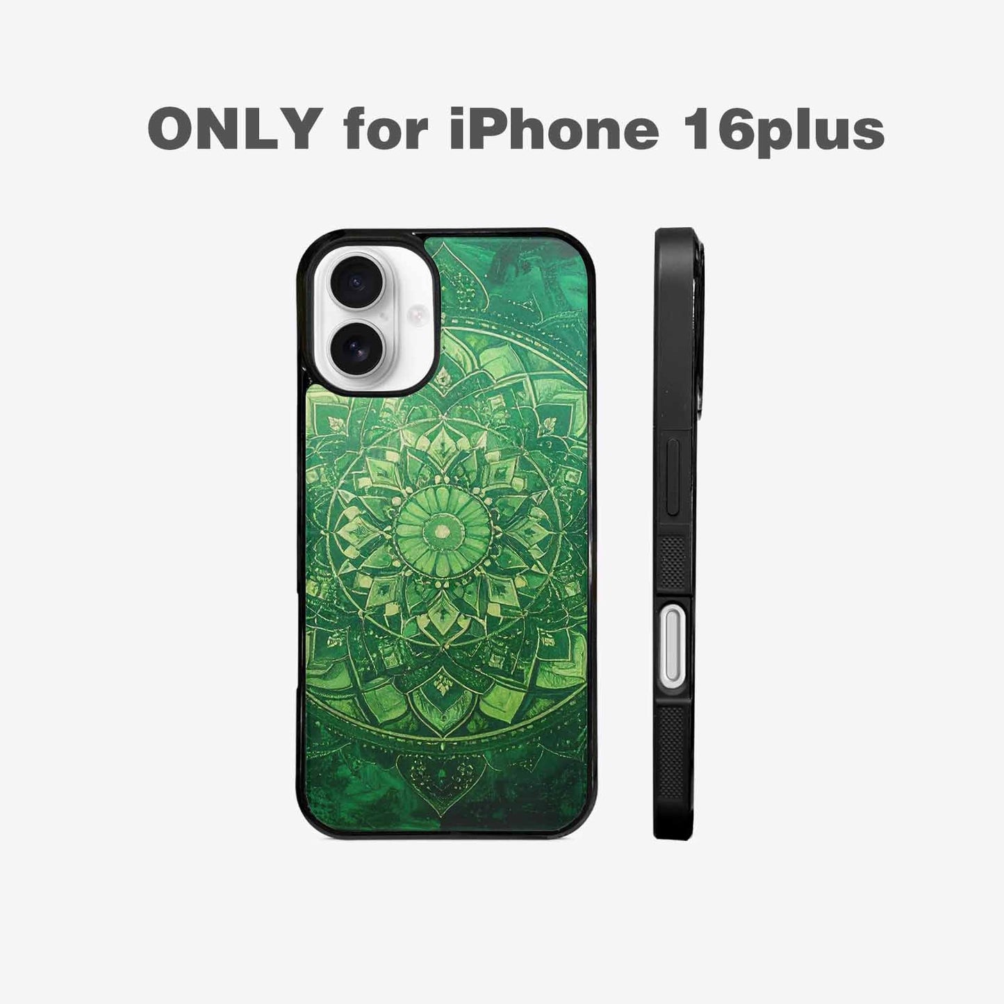 iPhone 16 Plus Case — Green Mandala Bohemian Print Edge To, Original Design Phone Case