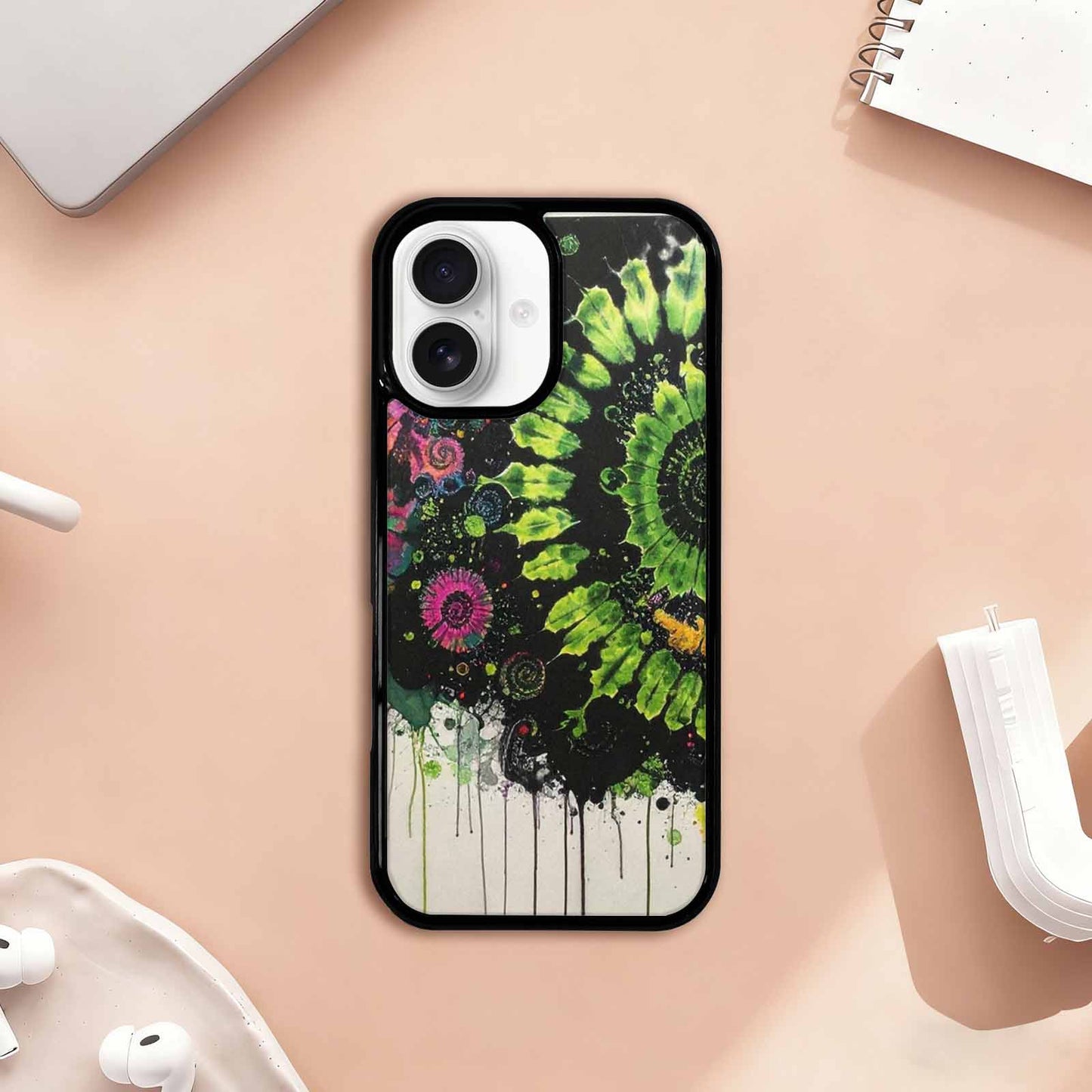 iPhone 17 Case — Black &amp; Green Ink Tie Dye, Custom Art Phone Cover