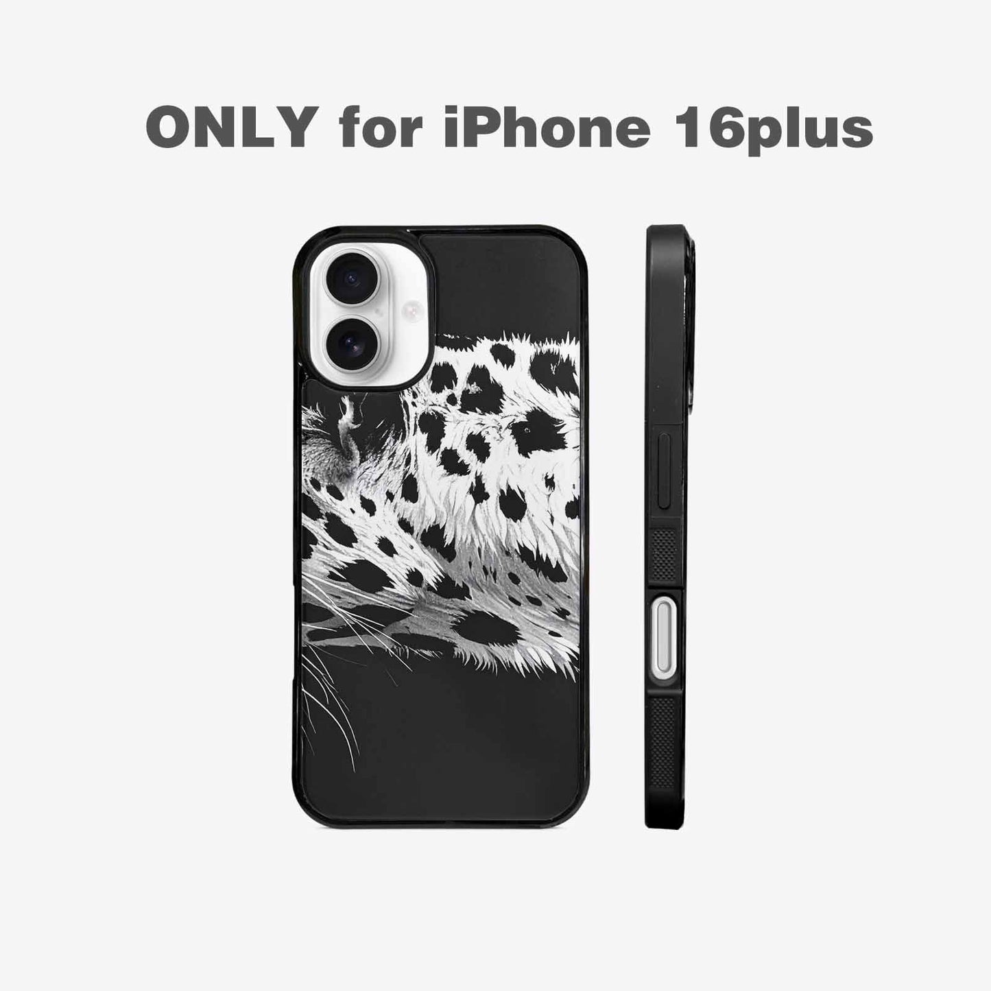 iPhone 16 Plus Case — Leopard Print Black And White Style, Custom Made Phone Cover
