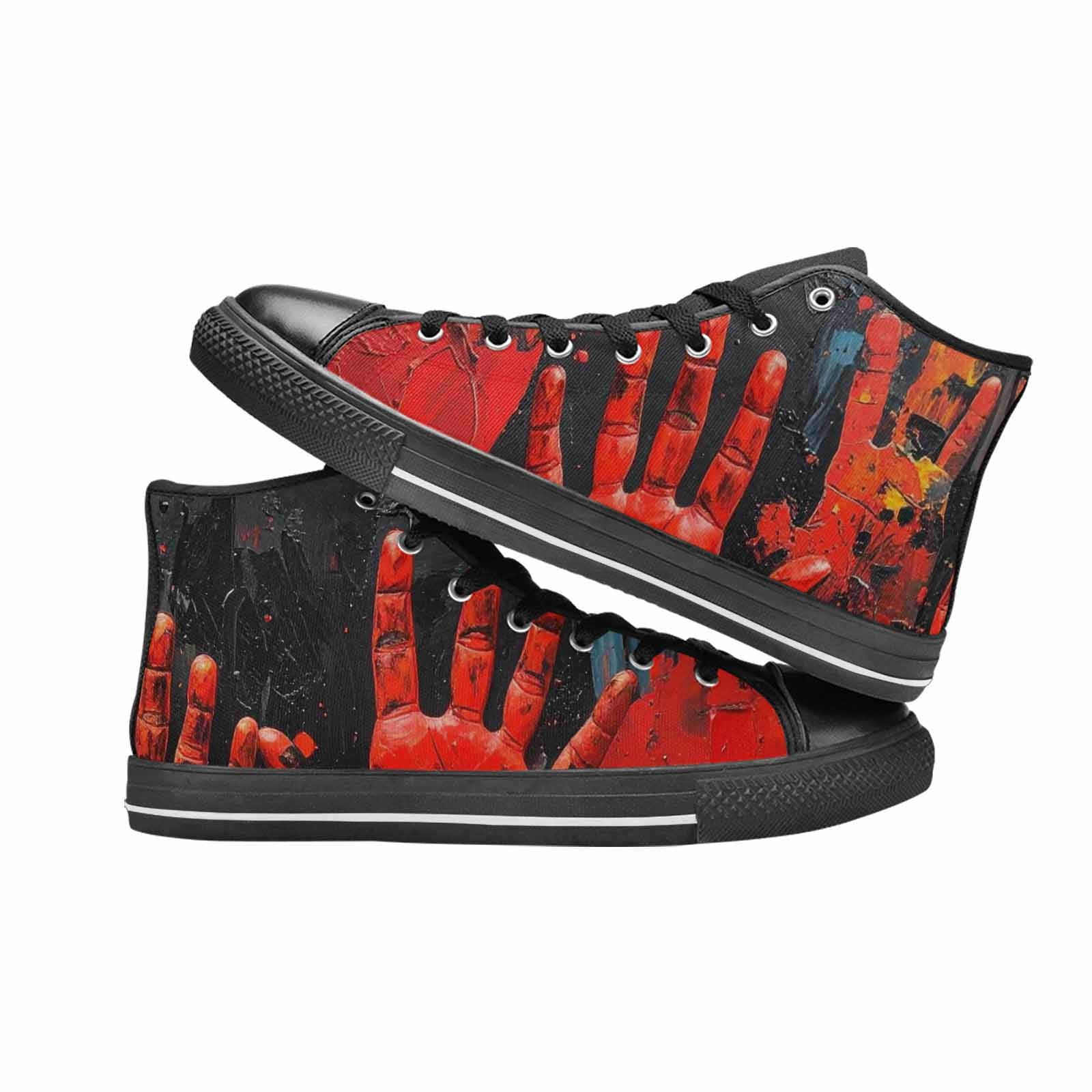 WOMEN'S Halloween Splatter Handprint High Top Canvas Vibrant Chaos Shoes