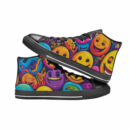 MEN'S Yellow Smiley Face High Top Canvas Dreamcore Sneakers