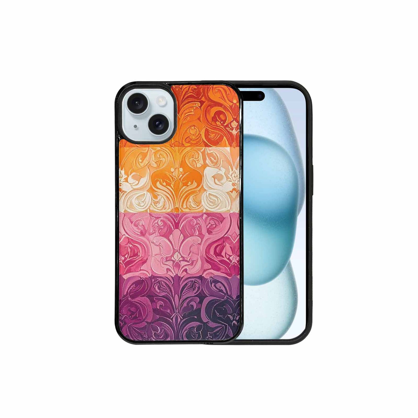 iPhone 15 Plus Case — Lesbian Flag Color Theme Small Rainbow, Custom Printed Phone Case