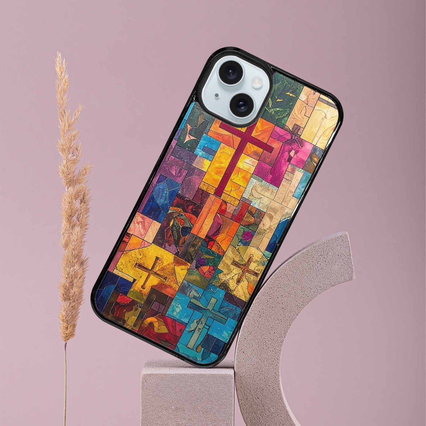 iPhone 15 Plus Case — Faith Cross And Faith Icons Pattern, Original Design Phone Case