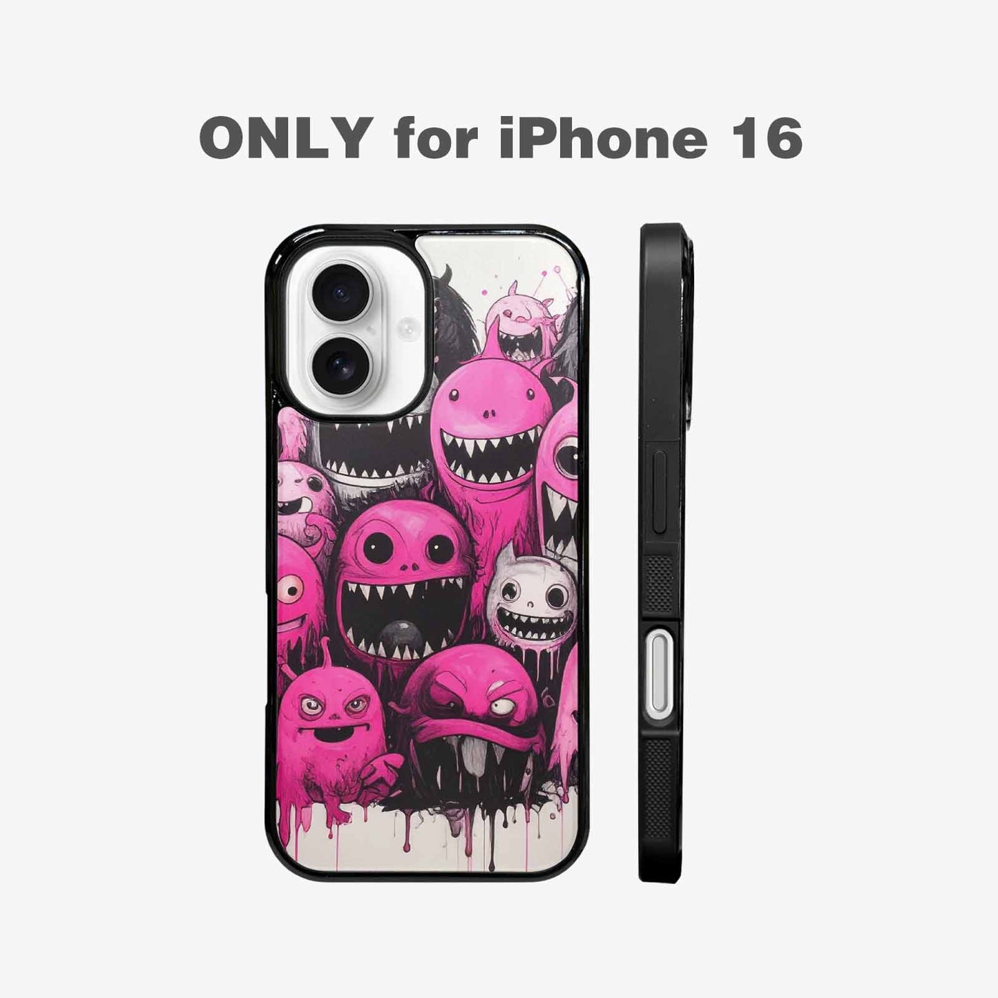 iPhone 16 Case — Monsters General Black Pink Ink Cartoon, Custom Made Phone Cover