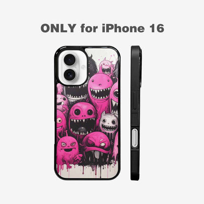 iPhone 16 Case — Monsters General Black Pink Ink Cartoon, Custom Made Phone Cover