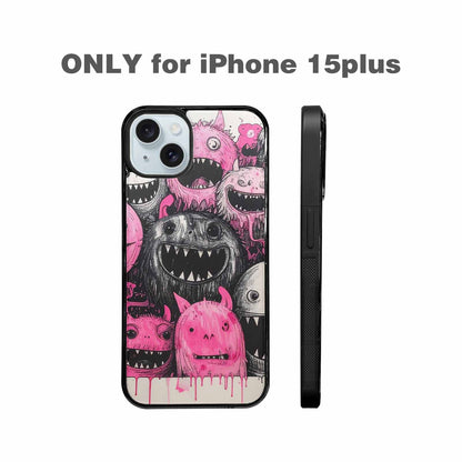 iPhone 15 Plus Case — Monsters General Black Pink Ink Cartoon, Custom Art Phone Cover