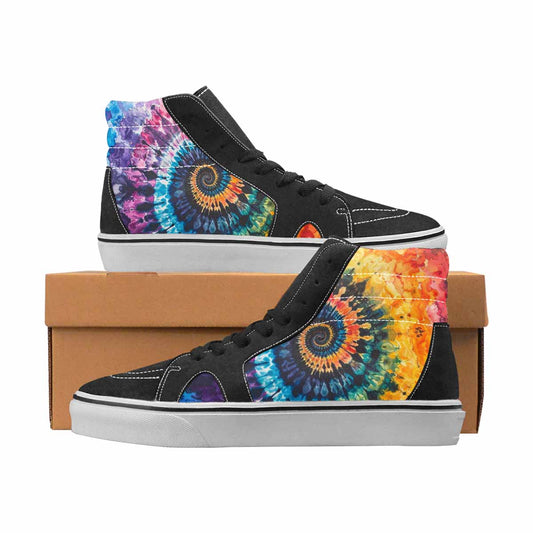 WOMEN'S Tie Dye Black & Blue Ink High Top Canvas Streetwear Cottagecore Custom Canvas Shoes