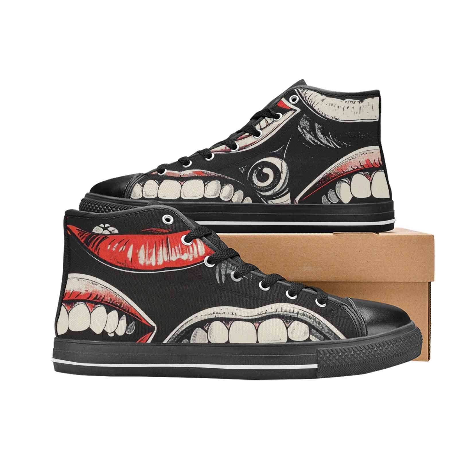 MEN'S Googly Cartoon Mouths High Top Canvas Surreal Shoes