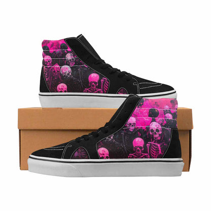 MEN'S Skulls Neon Pink Glow High Top Canvas Made To Order Wallpaper Art Custom Printed Shoes