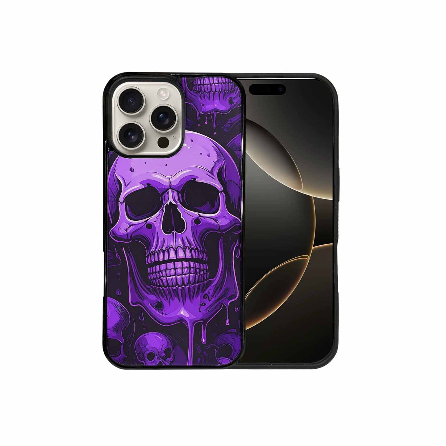 iPhone 16 Pro Max Case — Monochrome Purple Skeletons Neon Drip Melting, Custom Art Phone Cover