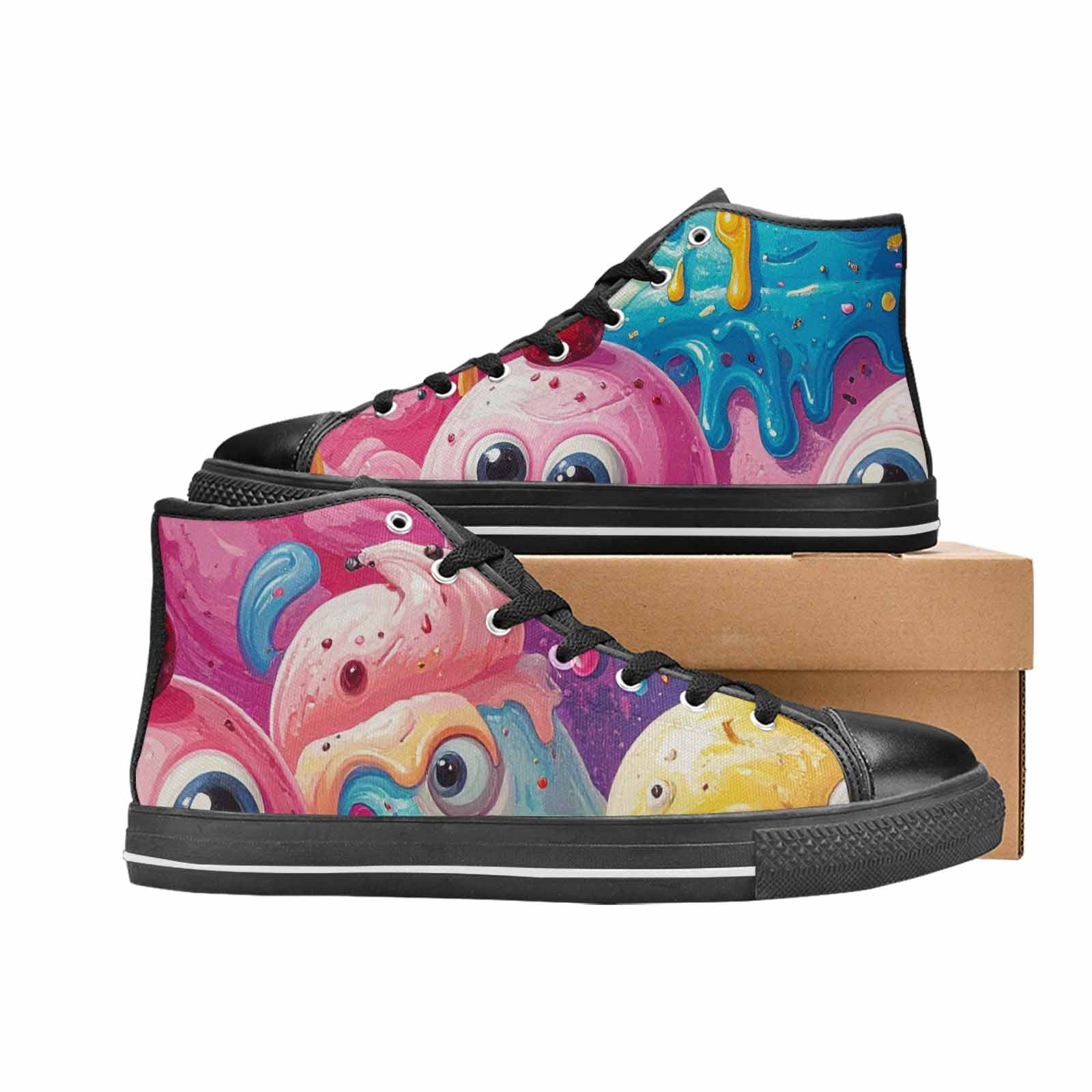 WOMEN'S Melting Icecream Monster Cherry High Top Canvas Vibrant Chaos Custom Shoes