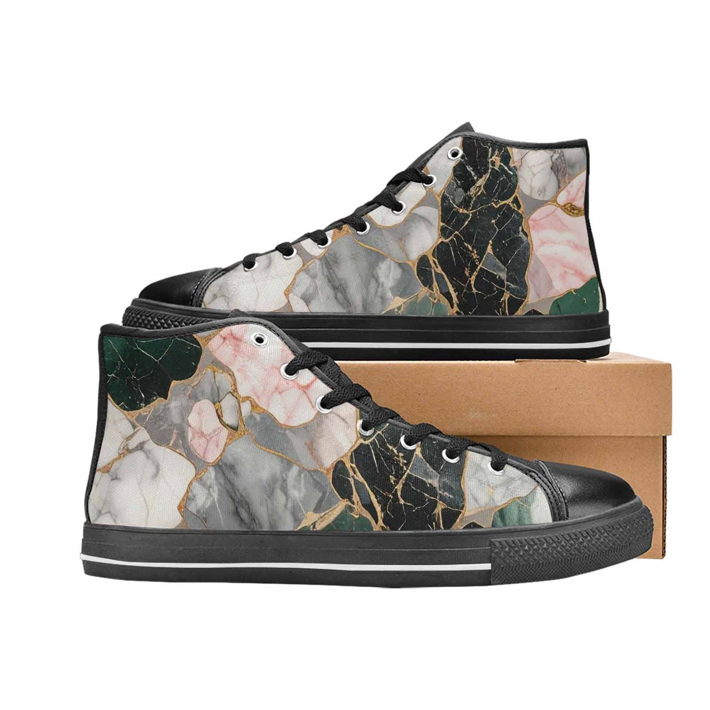 WOMEN'S Marble Stone Texture High Top Canvas Surreal Custom Sneakers