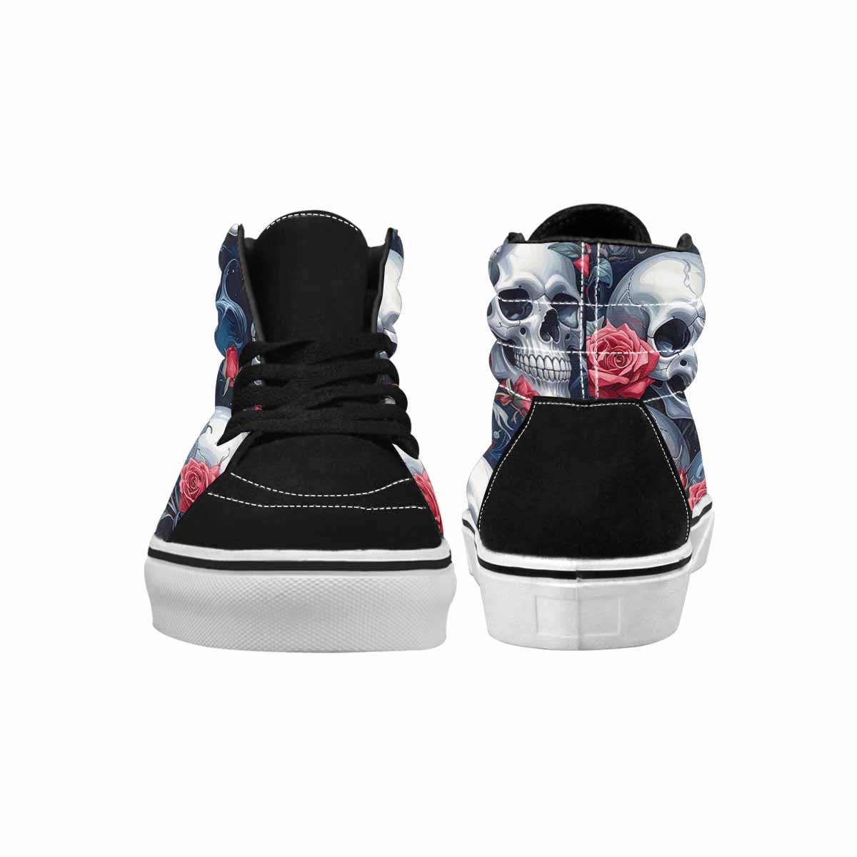 WOMEN'S Skulls Roses Chrome Airbrush High Top Canvas Surreal Custom Sneakers