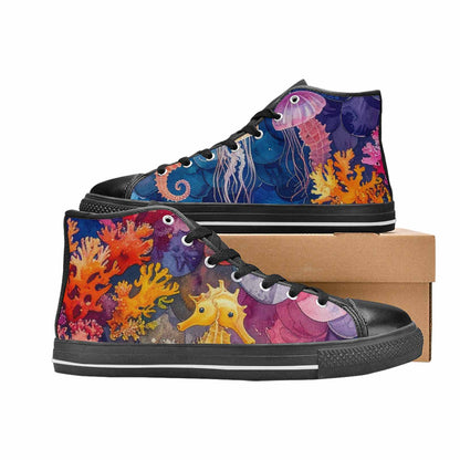 MEN'S Fish Scale Coral High Top Canvas Neon Fantasy Shoes