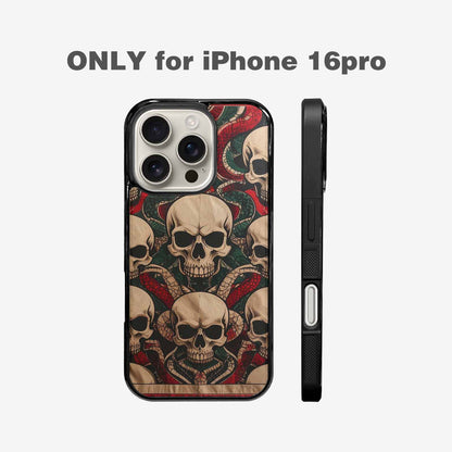 iPhone 16 Pro Case — Traditional Tattoo Style Skulls Entwined With, Custom Made Phone Cover