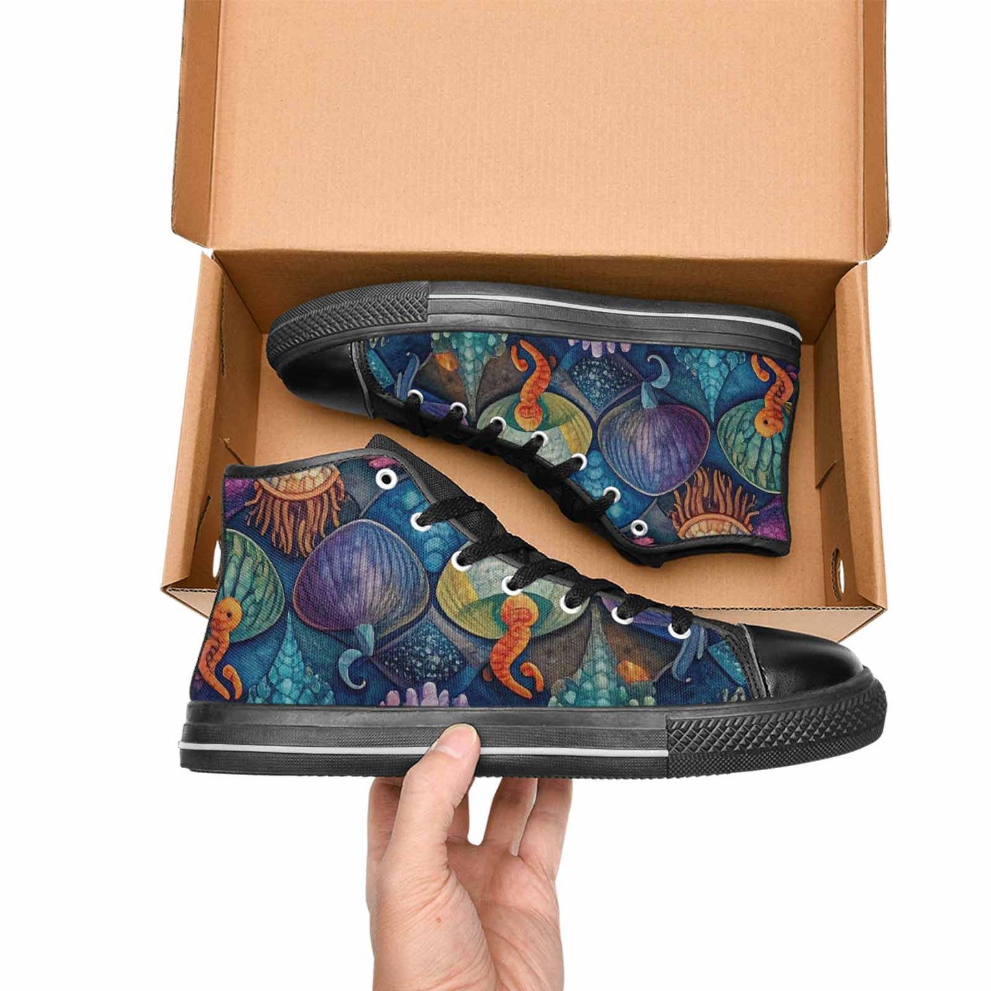WOMEN'S Fish Scale Coral High Top Canvas Vibrant Chaos Shoes