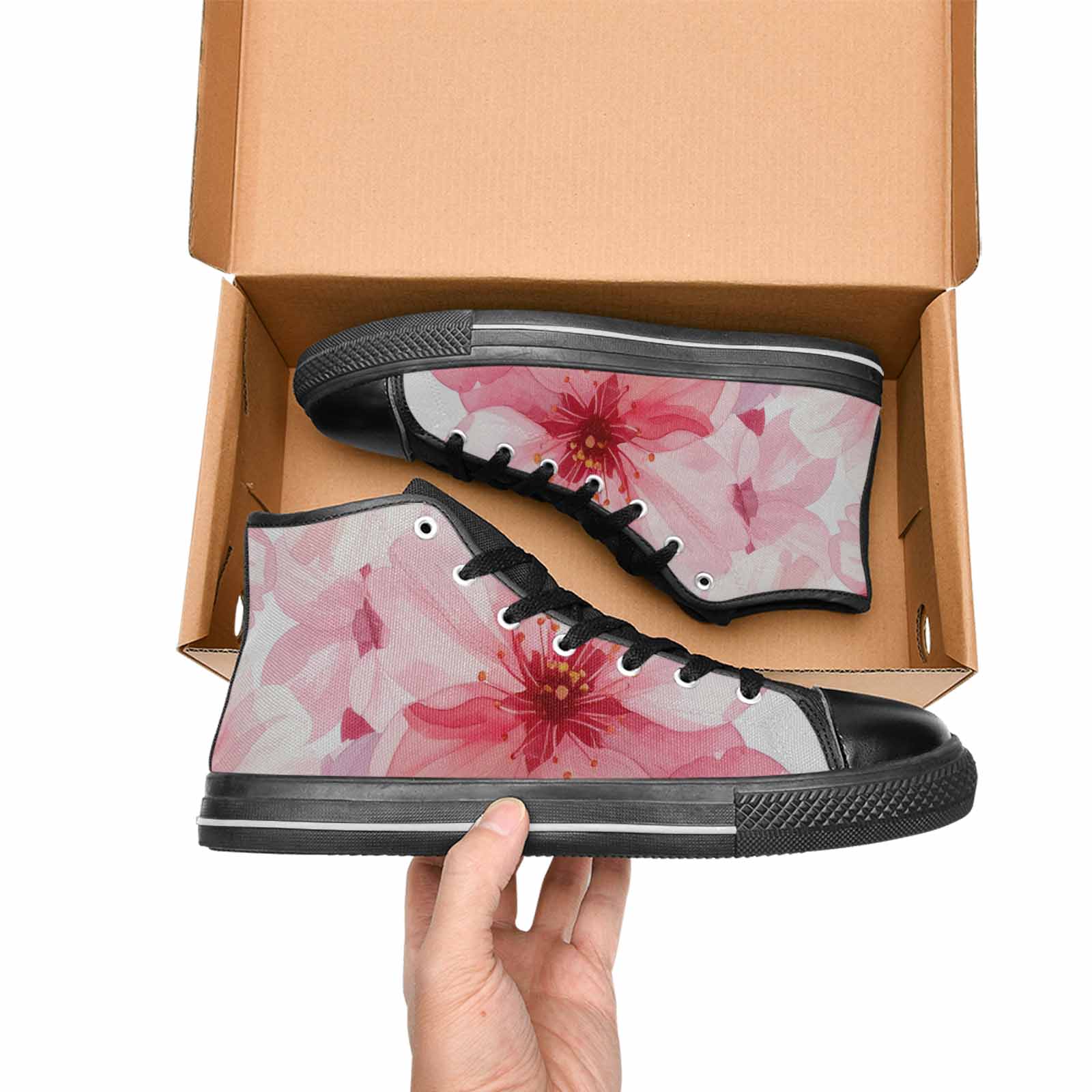 WOMEN'S Japanese Cherry Blossom High Top Canvas Wallpaper Art Custom Shoes