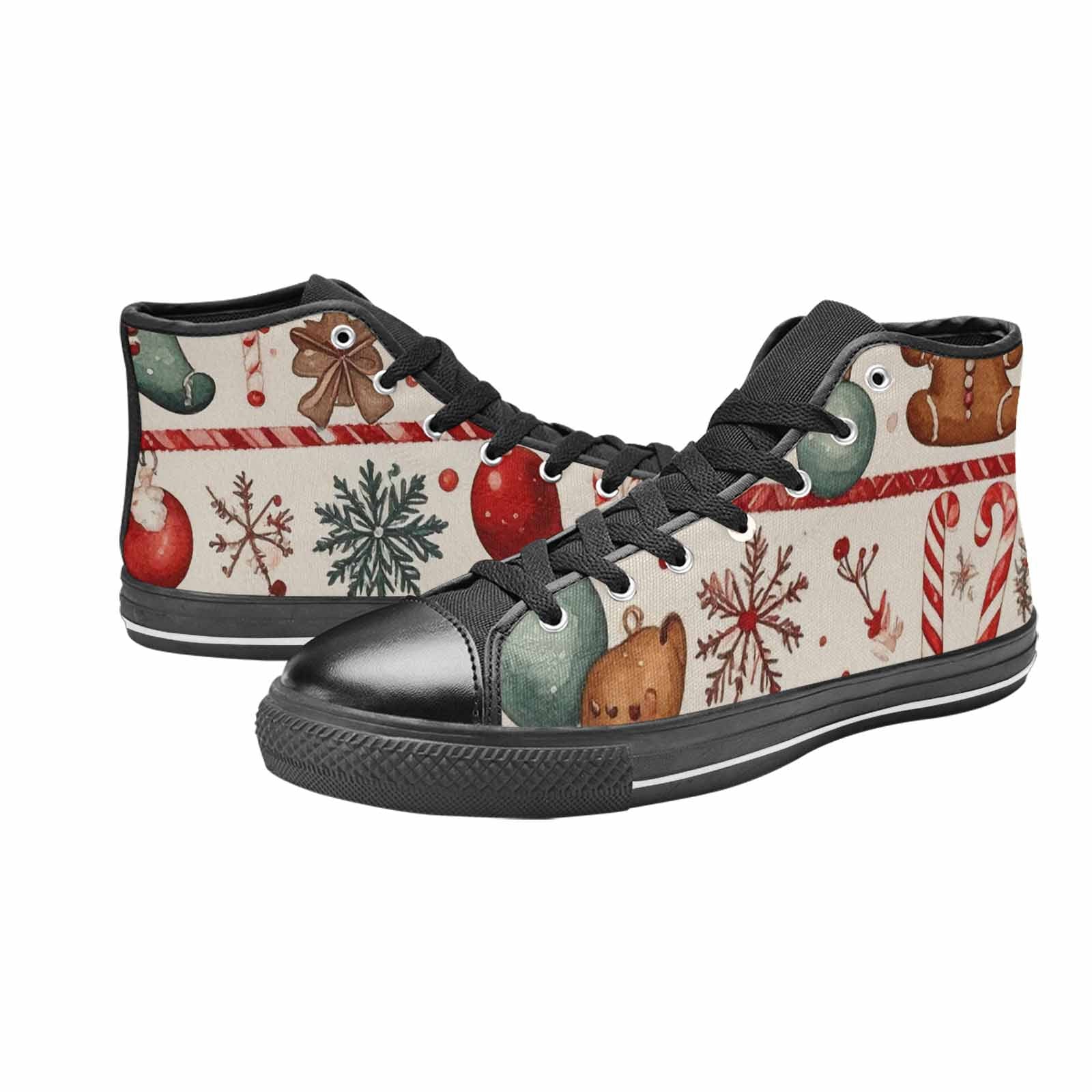 WOMEN'S Christmas Holly Snowflake High Top Canvas Wallpaper Art Custom Sneakers
