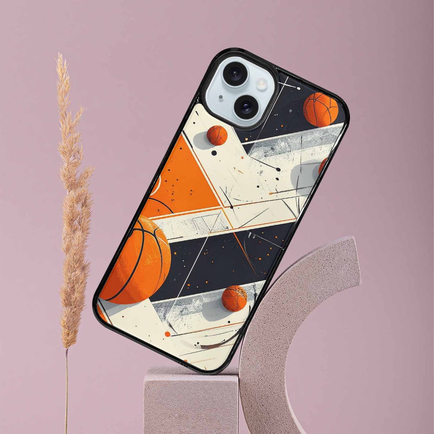 iPhone 15 Plus Case — Basketball Pattern Court Lines And Balls, Custom Printed Phone Case