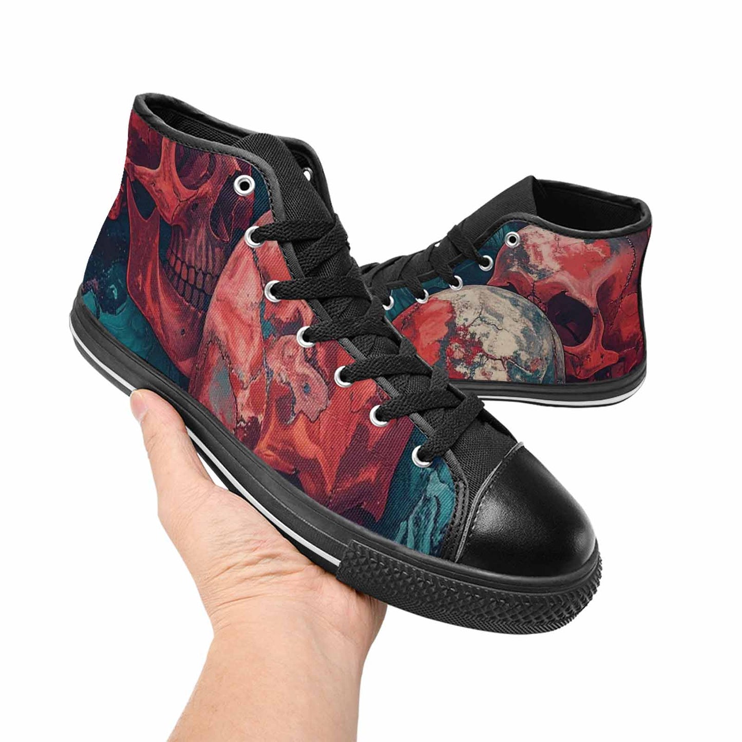 WOMEN'S Marble Skull High Top Canvas Vivid Custom Sneakers