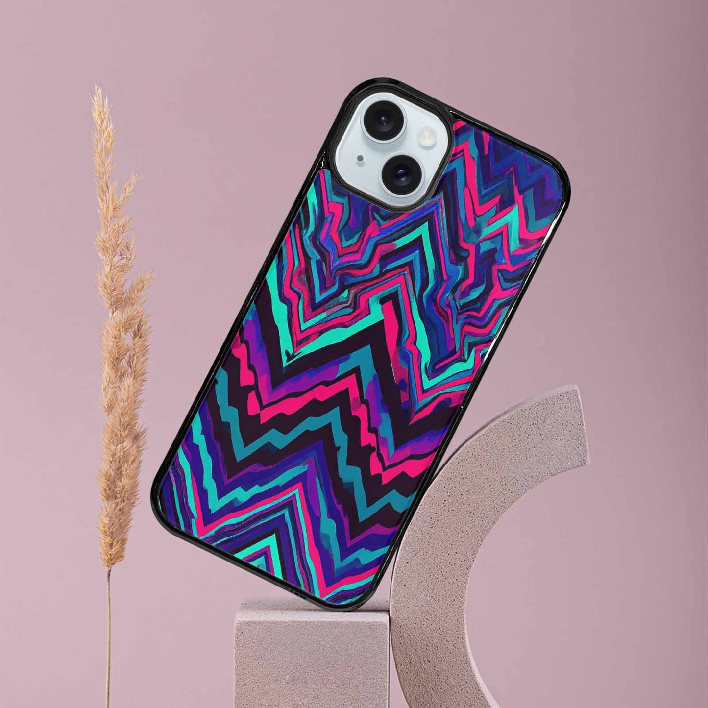 iPhone 15 Plus Case — Psychedelic Chevron Vortex, Custom Designed Case Cover