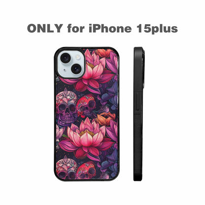iPhone 15 Plus Case — Lotus Skulls, Unique Phone Case Design